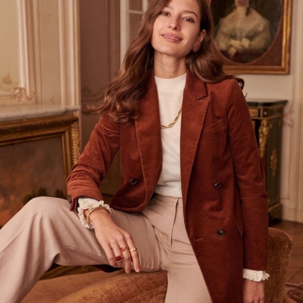 Sézane Christie Blazer Jacket Mocha Brown Corduroy FR 38 US Size 6